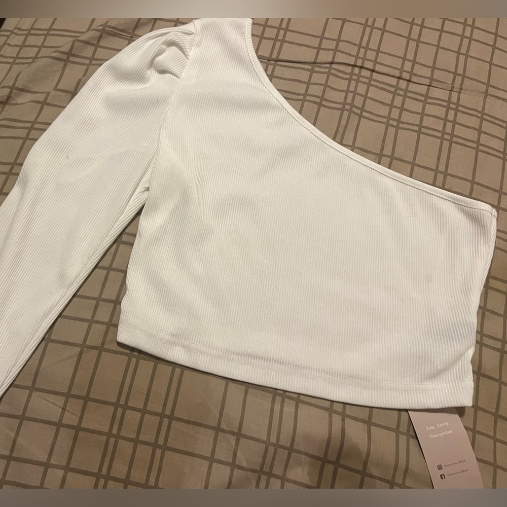 White One Shoulder Form Fitting Crop Tee Shirt